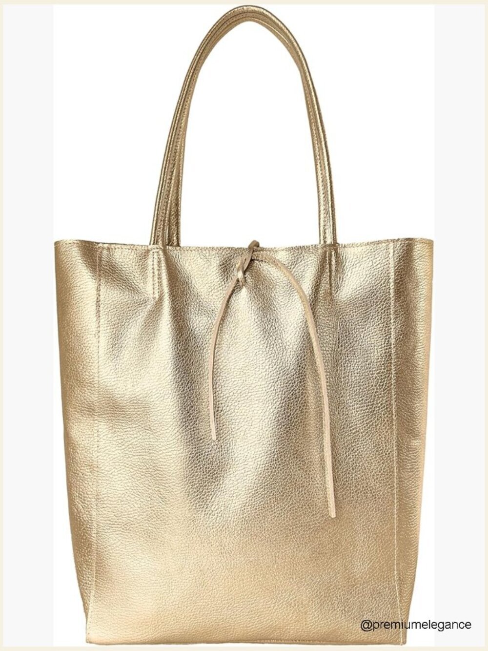 Metallic Calf Leather Tote Bag with Zipper Inner Pocket Flat Base